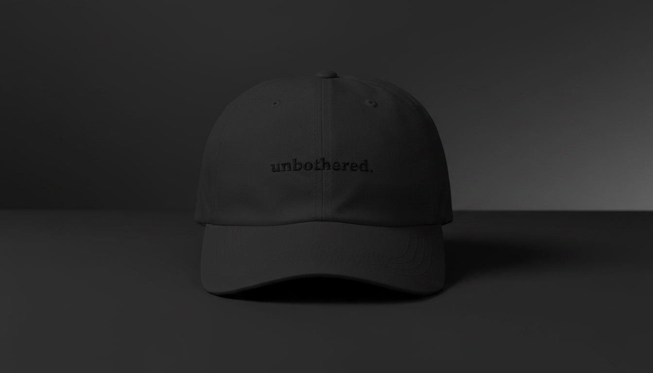 Unbothered. Black Embroidered Sport Cap