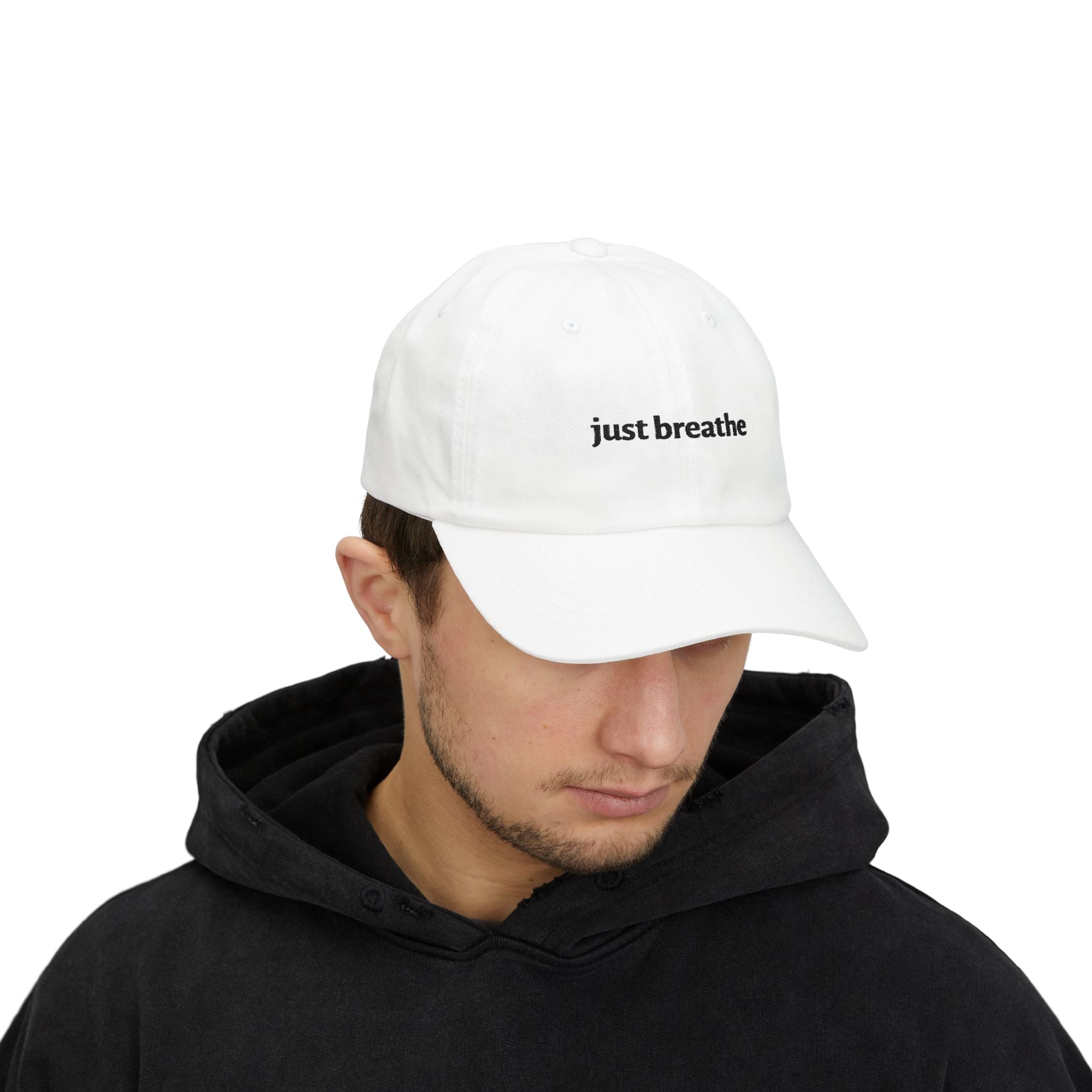 Just Breathe Black Embroidered Sport Cap