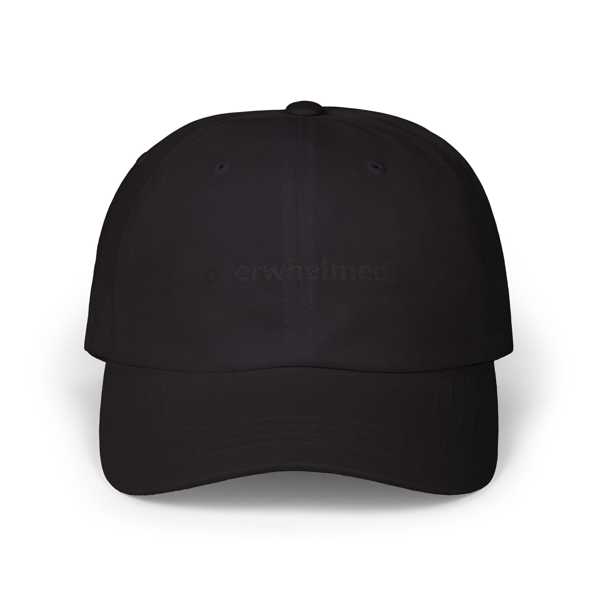 Overwhelmed. Black Embroidered Sport Cap